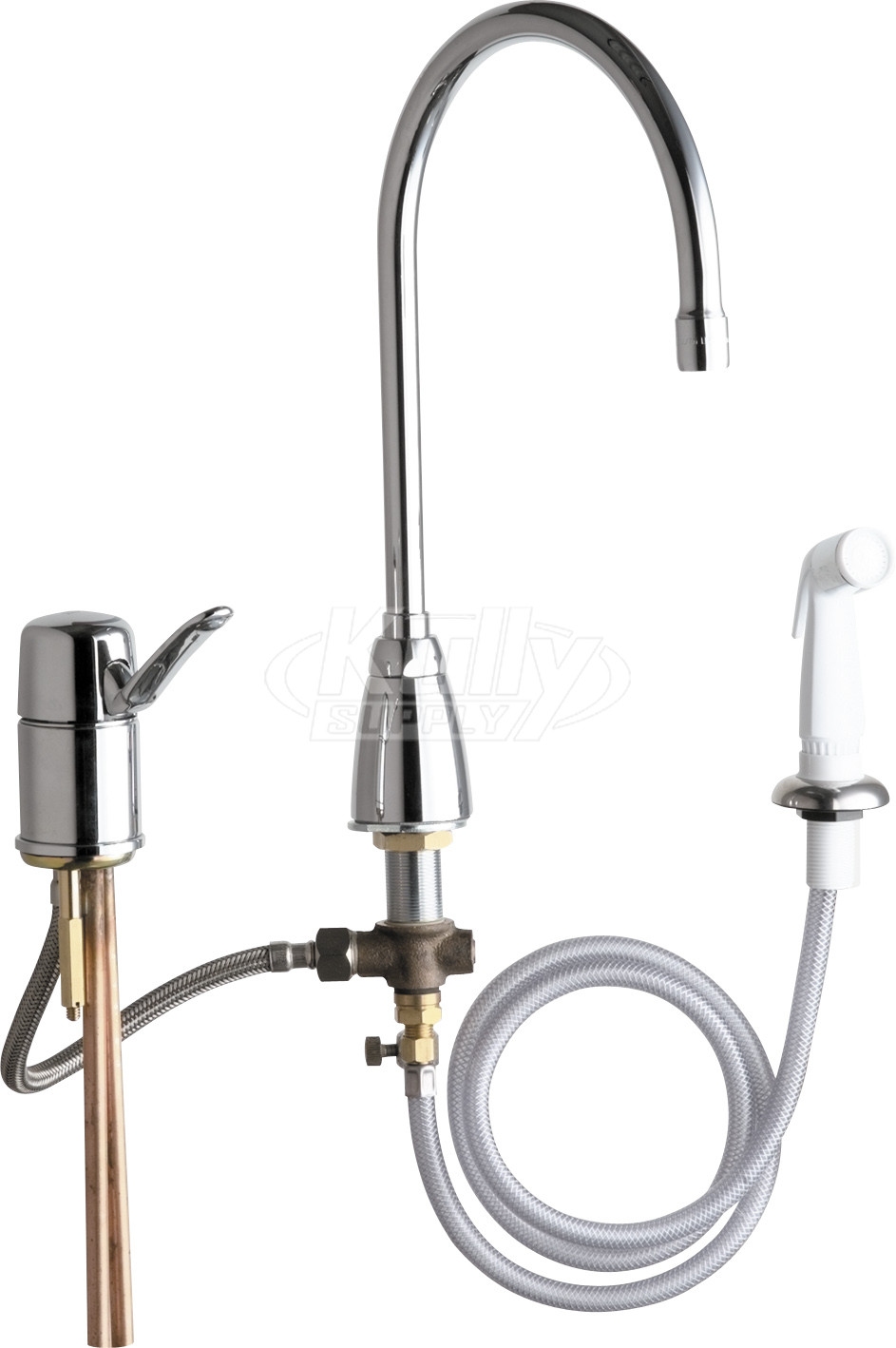 Chicago 2304-ABCP Single Lever Hot and Cold Water Mixing Sink Faucet with Side Spray